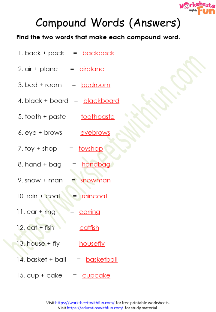 Compound Words Worksheet With Answers Pdf